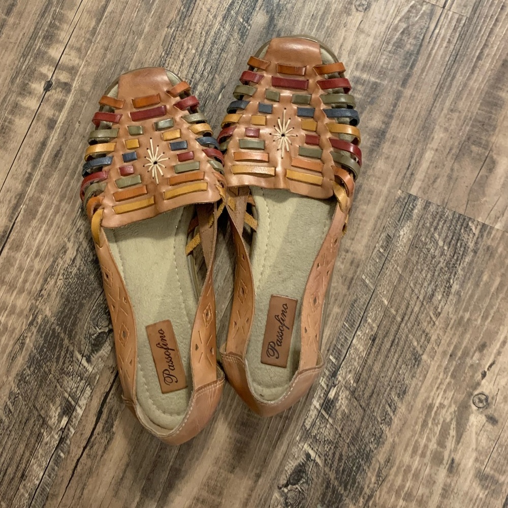 Gorgeous real leather Passofino shoes boho style.